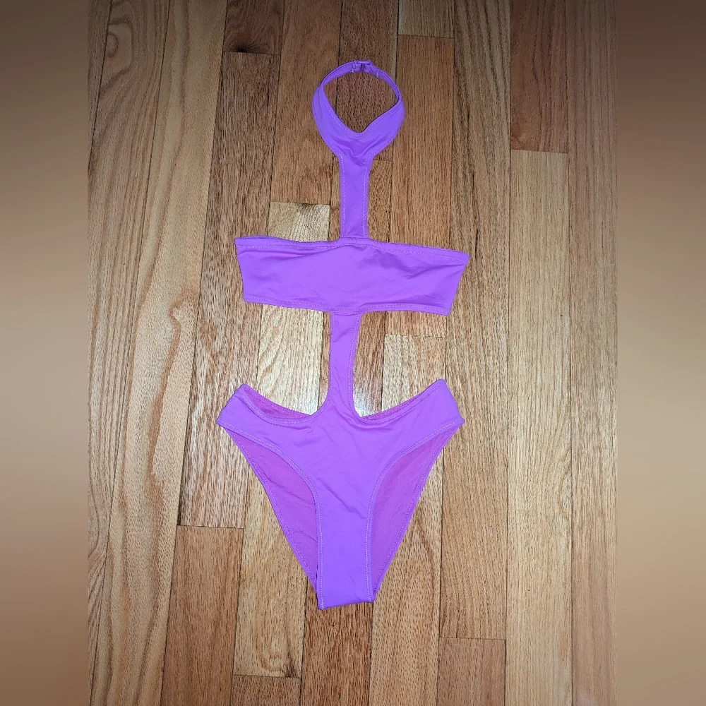 NWT SKIMS SWIM CUT OUT HALTER MONOKINI IN VIOLET